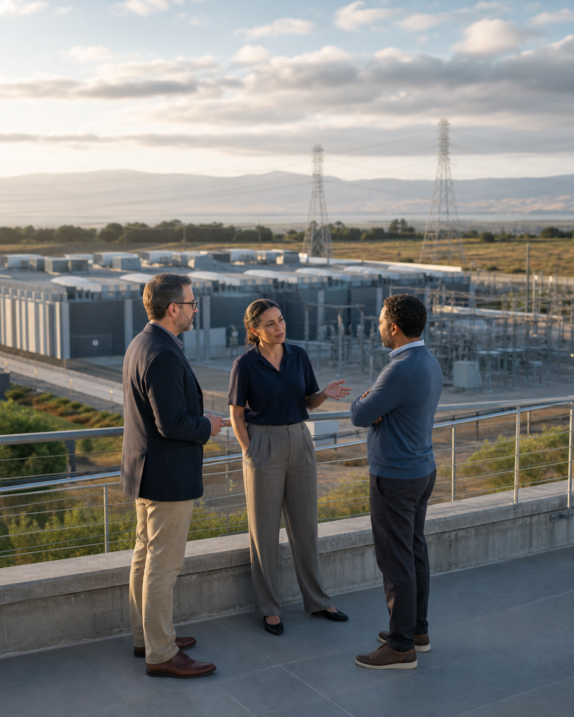 Founders and executives overlooking an AI infrastructure campus