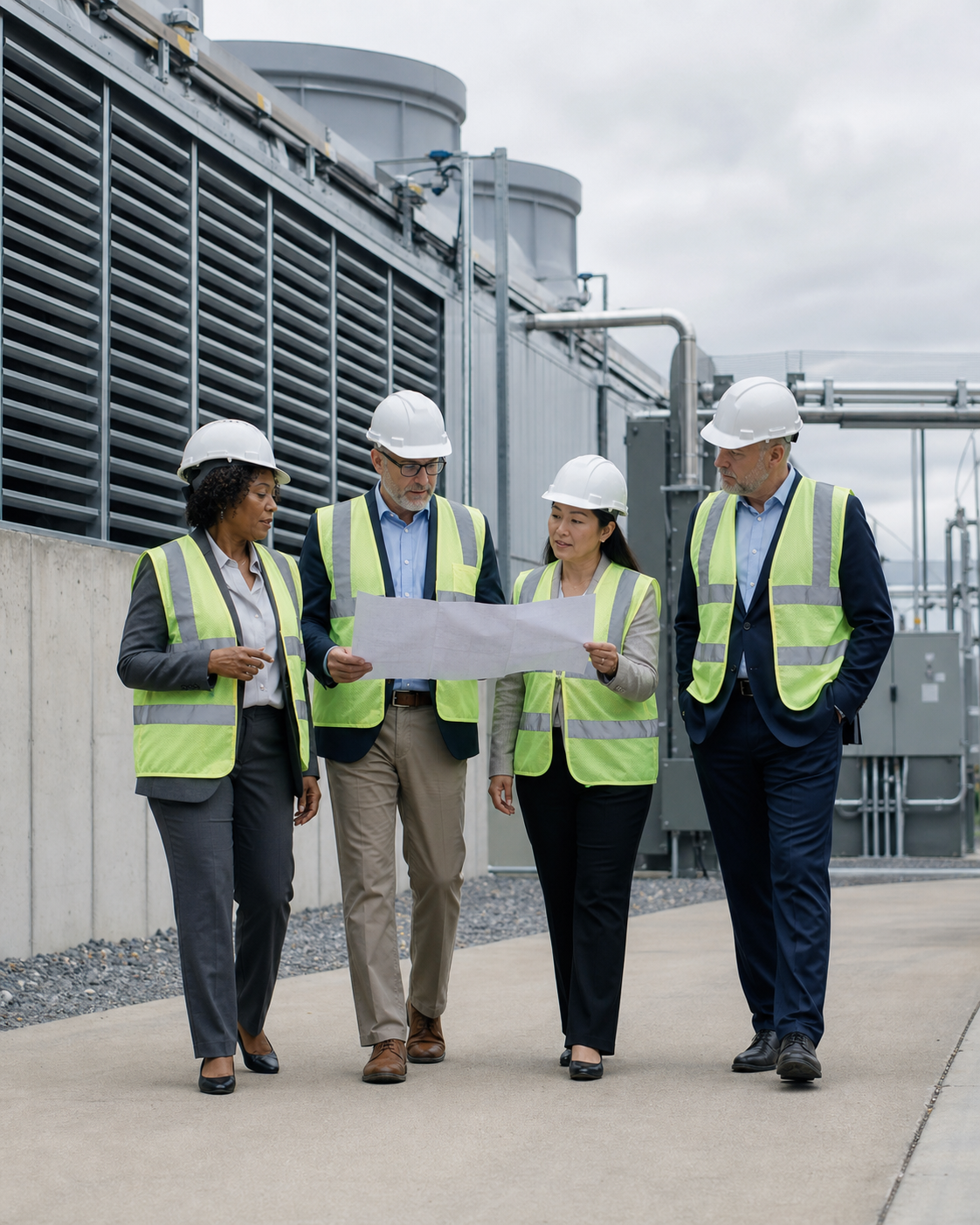 Investors and strategic partners touring a data center energy campus